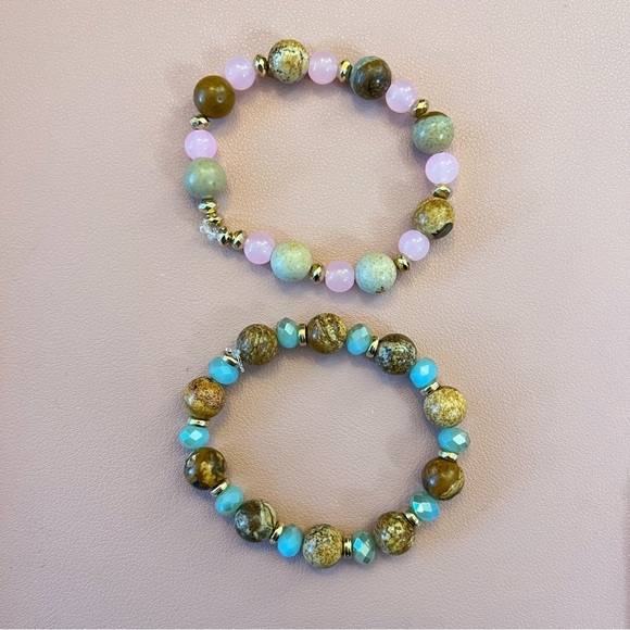 ✨ Earthy Pink & Aqua Handmade Beaded Bracelet Set – Made by My Daughter Jade 💕 - Picture 6 of 6